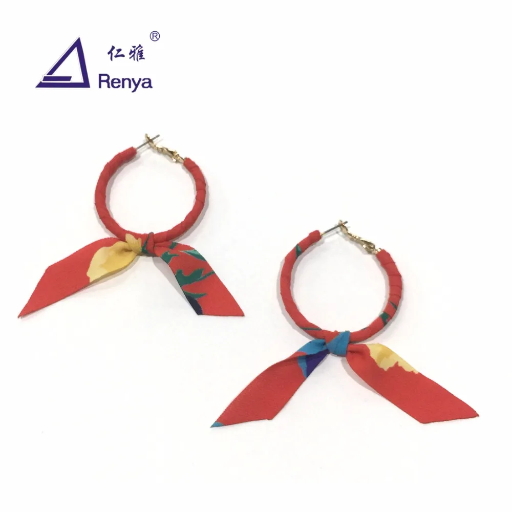 Renya модные красочные серьги кольца красная ткань ручной работы Knoted лента Форма