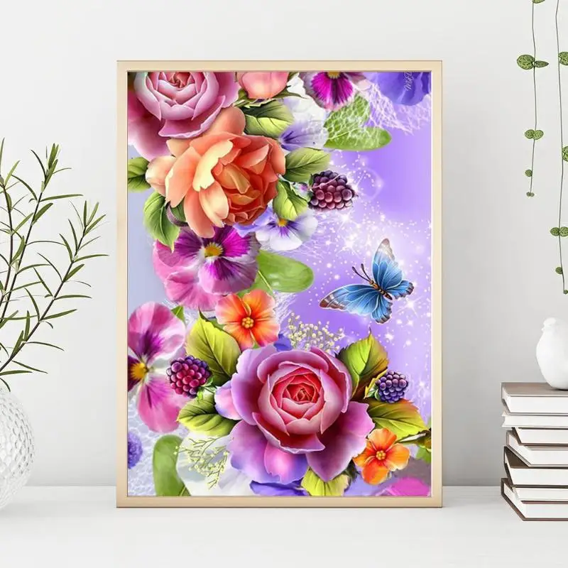 

5D DIY Full Round Drill Diamond Painting Gorgeous Flowers Butterfly Cross Stitch Embroidery Rhinestones Home Decor 40*30 CM