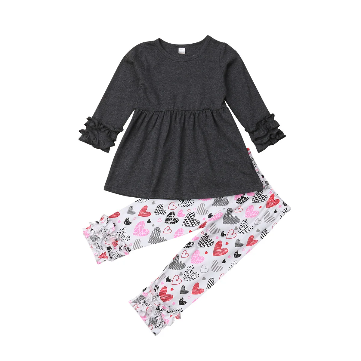 

Newborn Infant Baby Girl Long Sleeve Gray Tops+Cartoon Pants Valentine's Day Outfits Set