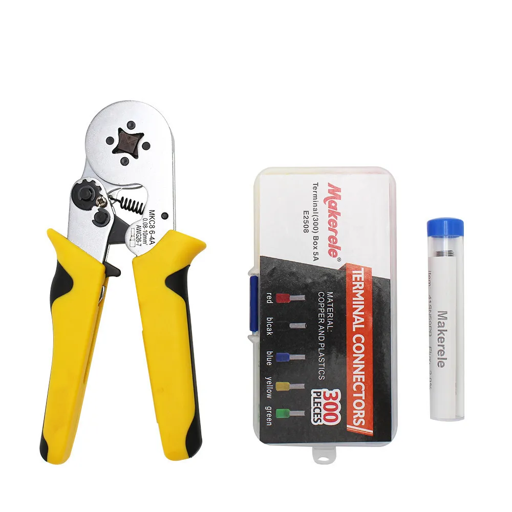 

Makerele Crimping Pliers Tool Self-adjustable MKHSC8 Electric Tube Terminals Mini Box Sets E2508 300pcs Pen Soldering Wire 10G