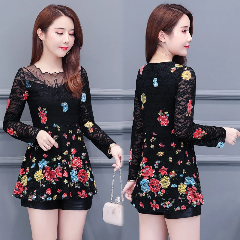 2019 New Arrival Fashion spring long sleeve Slim floral long Shirt Female Casual Slim Color Plus Size elegant Printed Blouse 2019 New Arrival Fashion spring long sleeve Slim floral long Shirt Female Casual Slim Color Plus Size elegant Printed Blouse