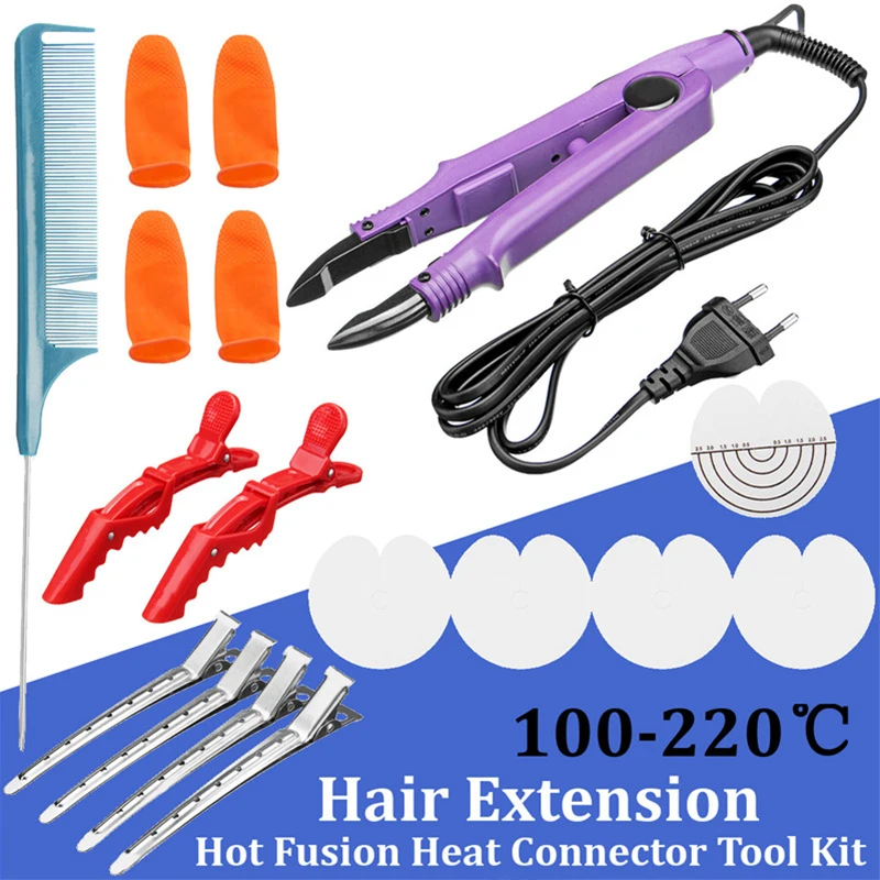 

220 Degrees Celsius 25W Hot Gun/ Heat Connector Iron Wand Pre Bonded Hair Extension Tool Set Hair Extension Connector Kit New