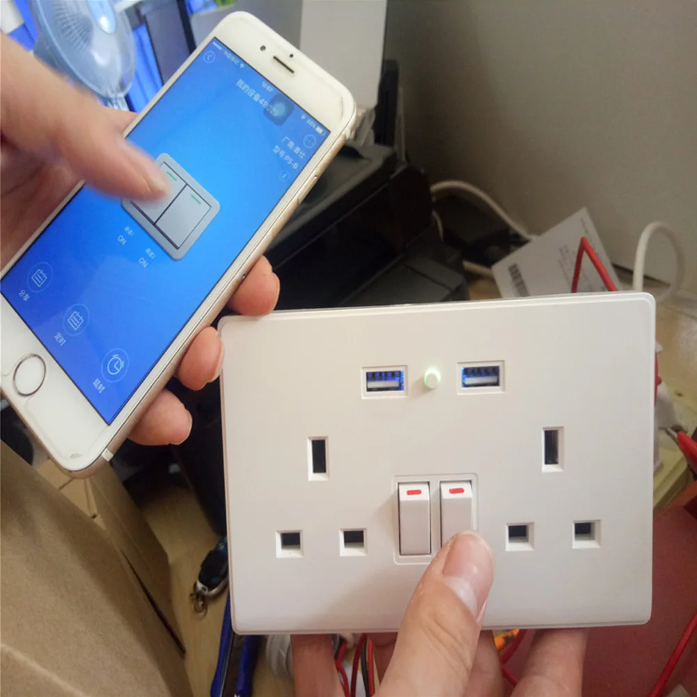 

Voice Control Outlet Panel WIFI Adapter Dual USB UK Plug Switch Wall Socket Charger Electrical Smart
