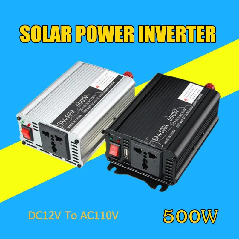 

500W Solar Power Inverter 12V DC to 110V AC Max 1000 Watt Modified Sine Wave Car Charge Converter Transformer