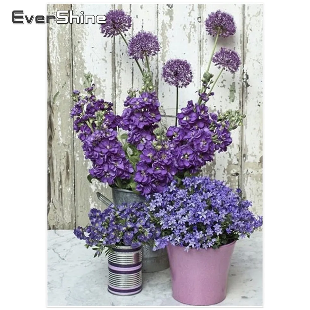 

EverShine DIY 5D Lavender Paint With Diamonds Full Round Diamond Embroidery Cross Stitch Mosaic Flower Picture Of Rhinestones