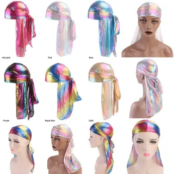 

Men/Women Silk Laser Polyester Bandana Hat Durag Rag Tail Headwrap Headwear Gift