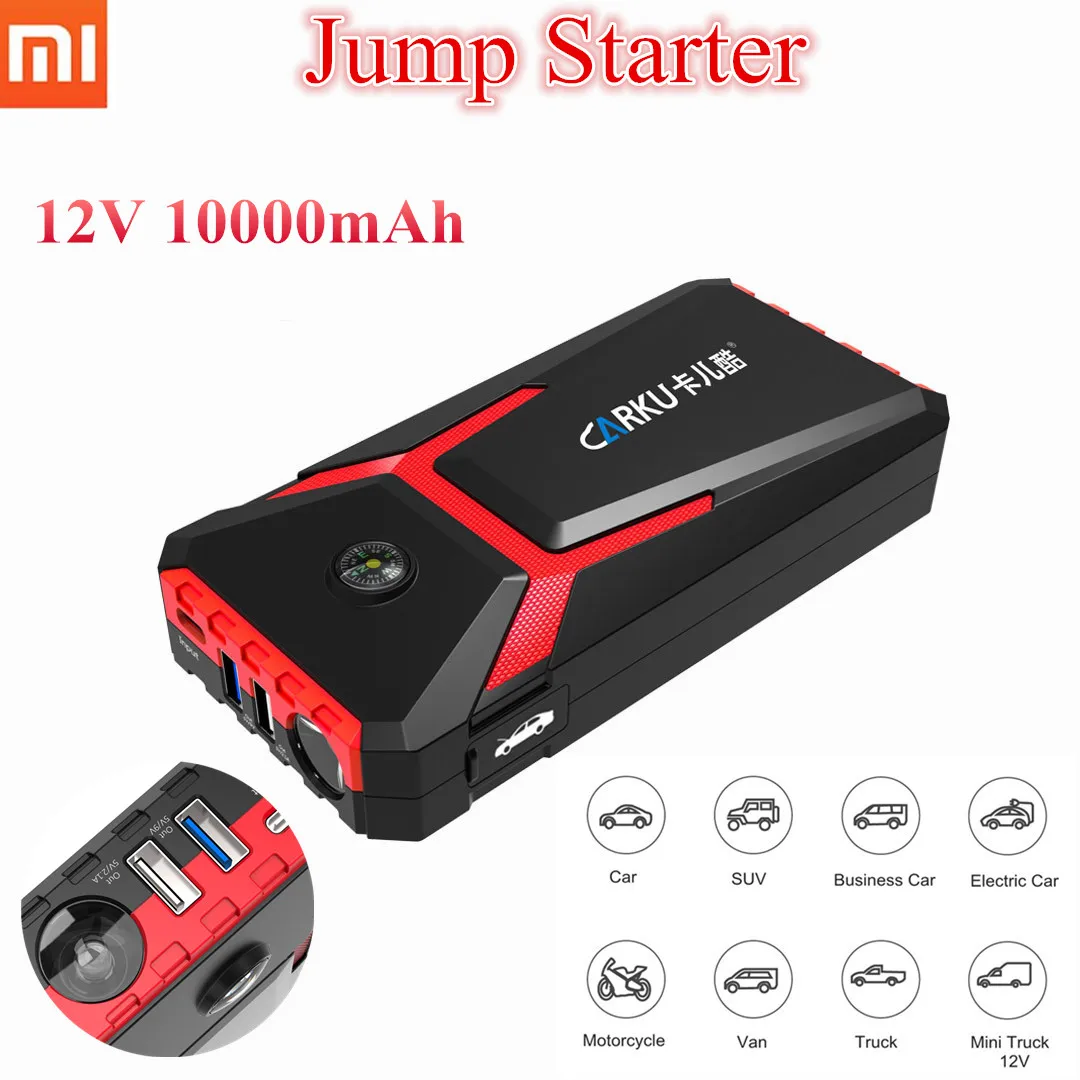 

XIAOMI CARKU 12V 10000mAh Dual USB Car Jump Starter Booster Q3.0 Fast Multi-functional LED Light Charger Emergency Power Bank