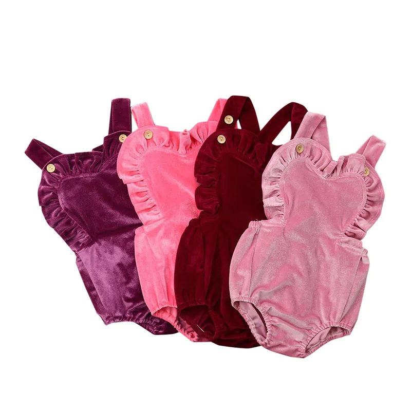 

Pudcoco Newborn Baby Girls Ruffle Sleeveless Romper Velevet Backless Jumpsuit Sunsuit Summer One-Piece Clothes