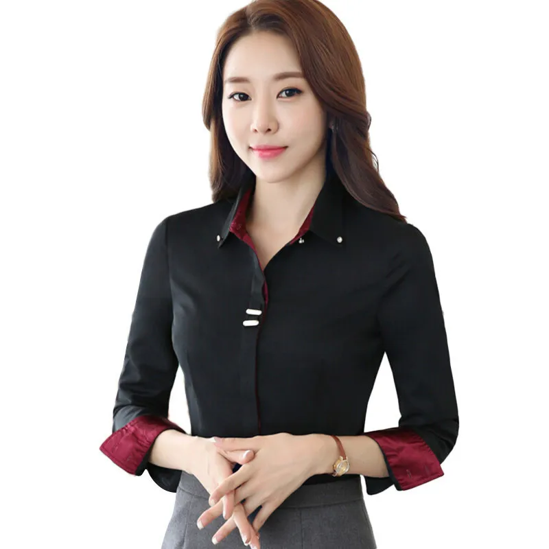 

Fashion Clothing Long Sleeve Black Or White Female Thin Quilt Cotton Ladies Glitter Shirt Large Formal High Blouse Chemise Femme