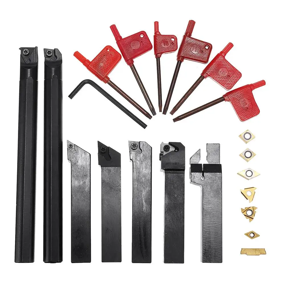 

7pcs 16mm Shank Lathe Turning Tool Holder Boring Bar Set with Carbide Inserts and Wrenches