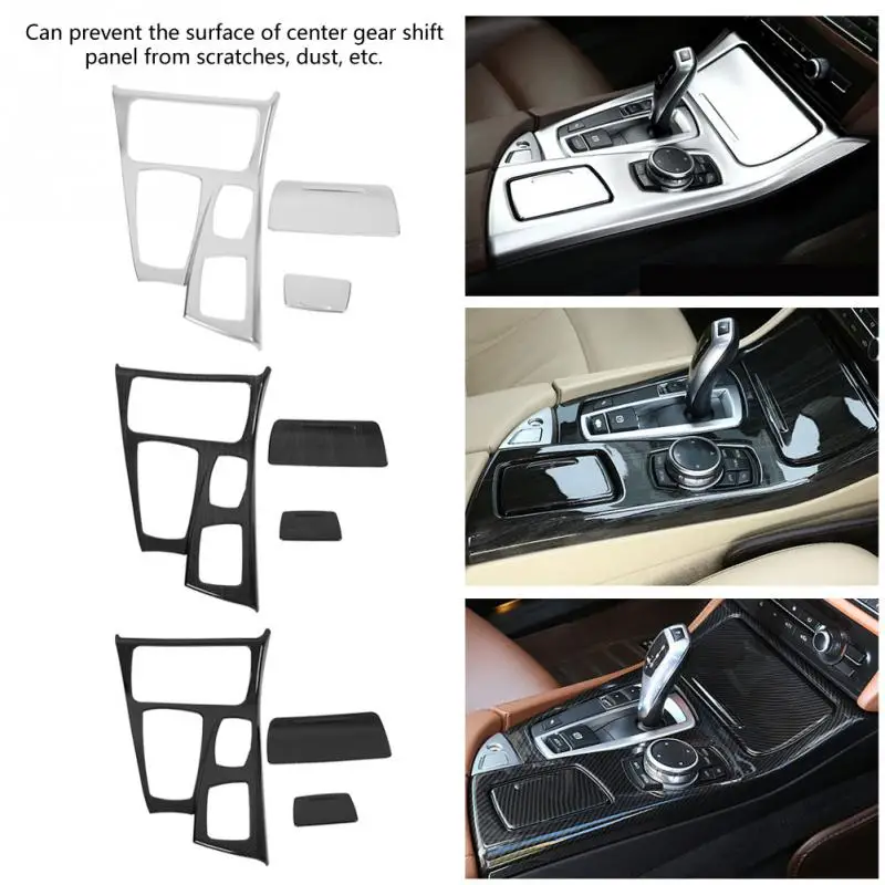 Garniture de couverture de panneau de changement de vitesse de console  centrale intérieure de voiture, fibre de carbone, bois chromé, BMW Série 5  F10 2011-2016, 1 jeu - AliExpress