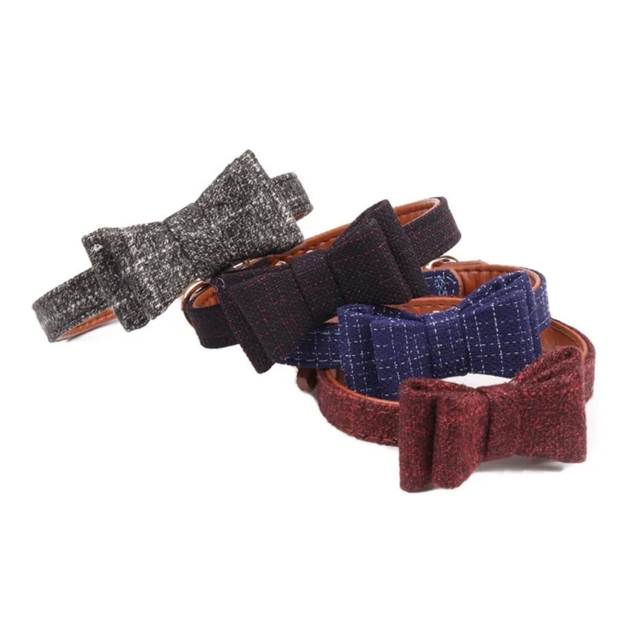 Pet Cat Dog Collar Neck Strap Bowknot British Style Neckerchief for Teddy Small Pug Chihuahua Fashion New Red Blue Gray