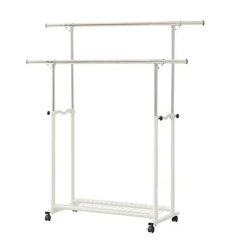 

Multi-function Retractable Double Rods Drying Rack Cloth Drying Stand Clothes Laundry Hanger with Wheels for Indoor Outdoor