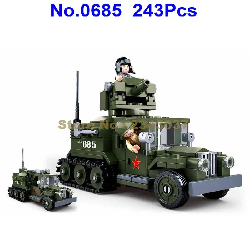 

sluban 0685 243pcs military ww2 world war ii half track truck building blocks Toy