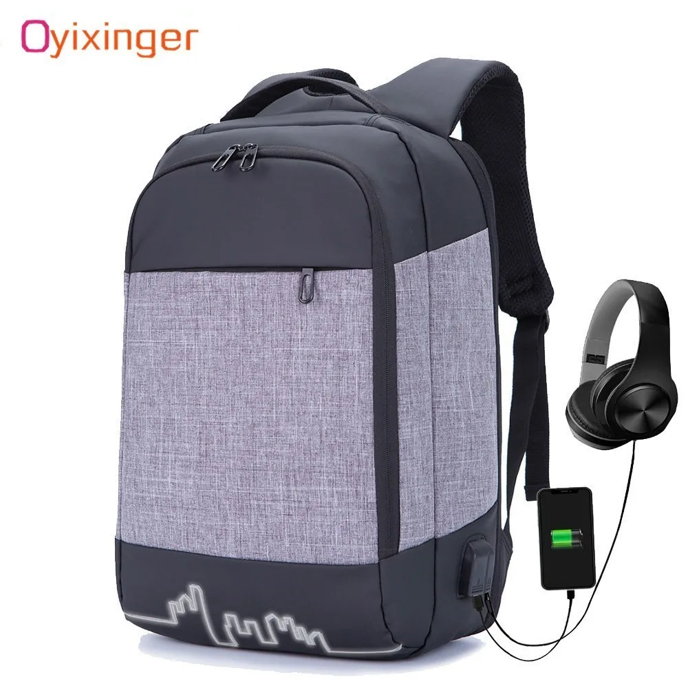 

OYIXINGER Women 15.6 Inch Laptop Bag School Mochila Men Waterproof Large Capacity Travel Backpacks USB Charging Headphone Jack