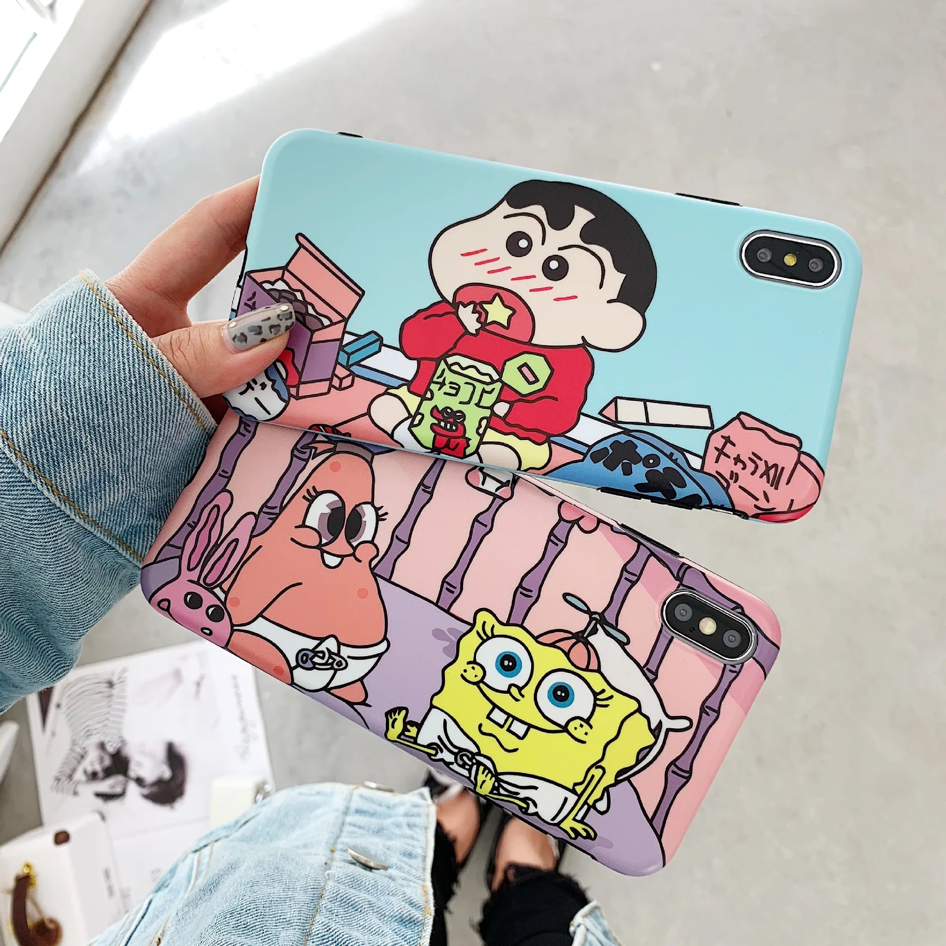 

Cute Cartoon SpongeBob anime phone case For coque iphone 7 puls case silicon for iphone 8 6s plus shell for iphone cover X XR XS
