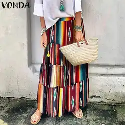 VONDA S-5XL для женщин юбка лето 2019 г. Boho Винтаж печатных длинные юбки для ретро повседневное свободные Femme многослойная