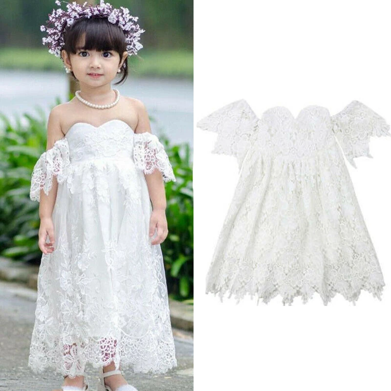 

2-7Y Summer Princess Toddler Kids Baby Girl Dress Off Shoulder Lace Floral Party Pageant Dress Sundress