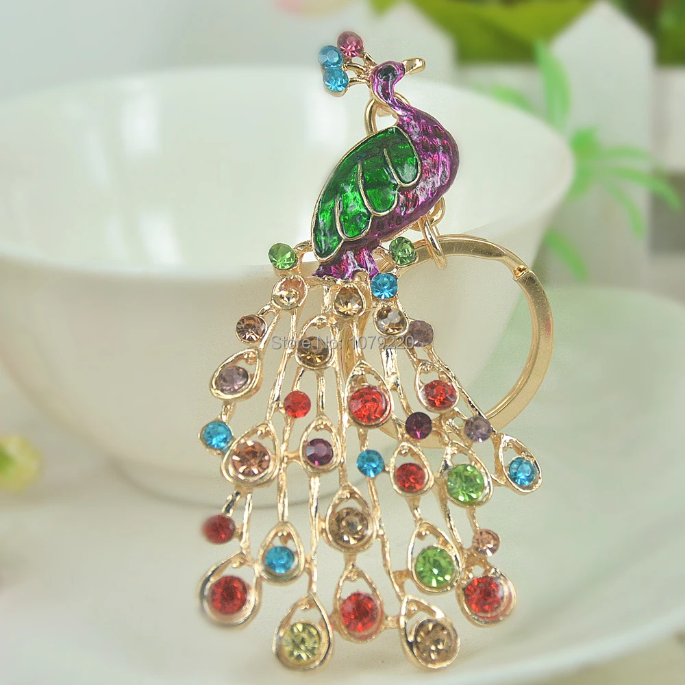 

Cute Peacock Keyring Rhinestone Crystal Charm Pendant Key Bag Chain Handbag Jewelry Keychain Christmas Mother's Day Gift