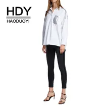 HDY Haoduoyi 2019 New Women Blouse Boyfriend Wind Asymmetric Hem Metal Stitching Shirt HDY Haoduoyi 2019 New Women Blouse Boyfriend Wind Asymmetric Hem Metal Stitching Shirt