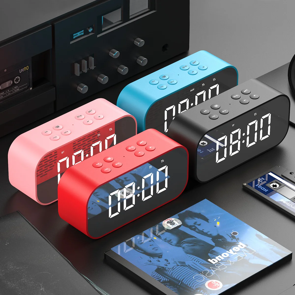 

Exelvan Portable Wireless Speaker Bluetooth5.0 Stereo Sound Speaker with Digital Bedside Alarm Clock Support TF Card AUX