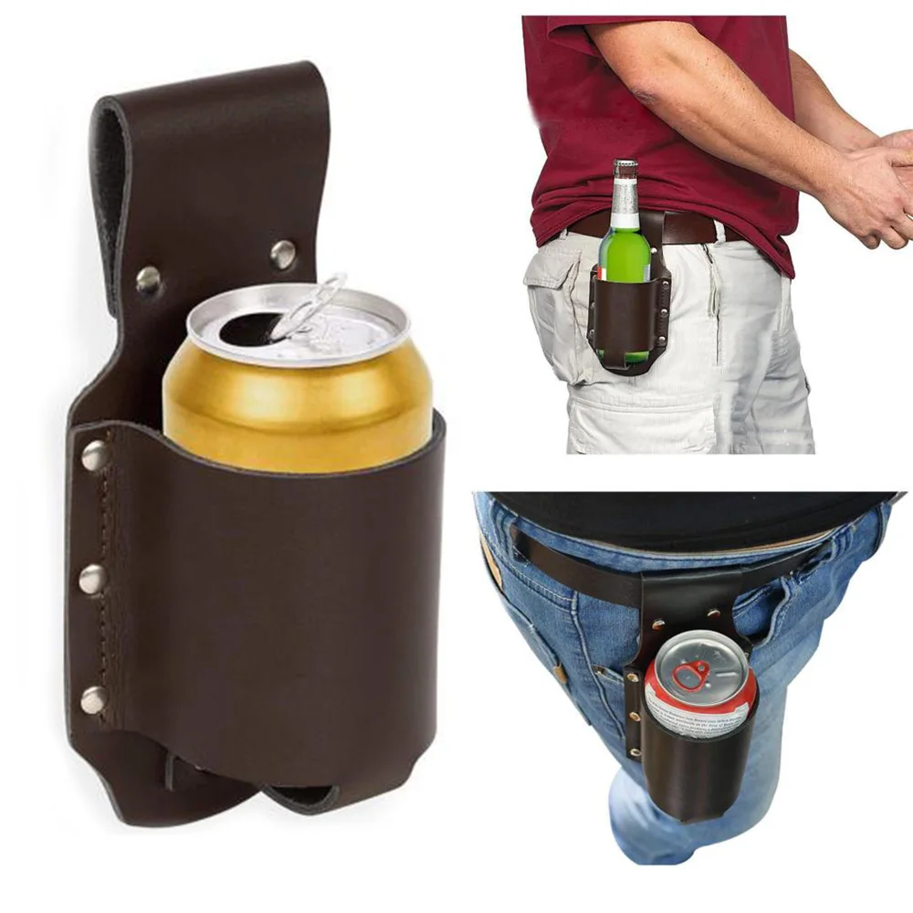 

Outdoor Mountaineering Beer Waist Packs Pocket Belt Beer Bottle Cover Waist Pack Bag For Men PU Leather Fanny Pouch Hanging Bags