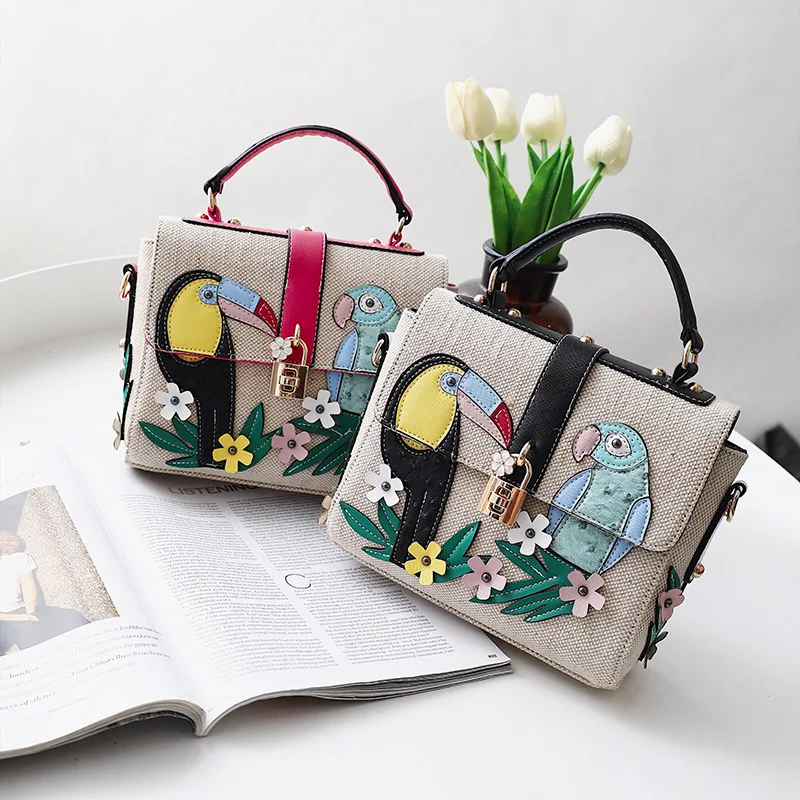 

Female Tropical Rain Forest Crossbody Bags For Women Birdie Handbags Shoulder Messenger Bags Embroidered Ladies Hand Tote Bags