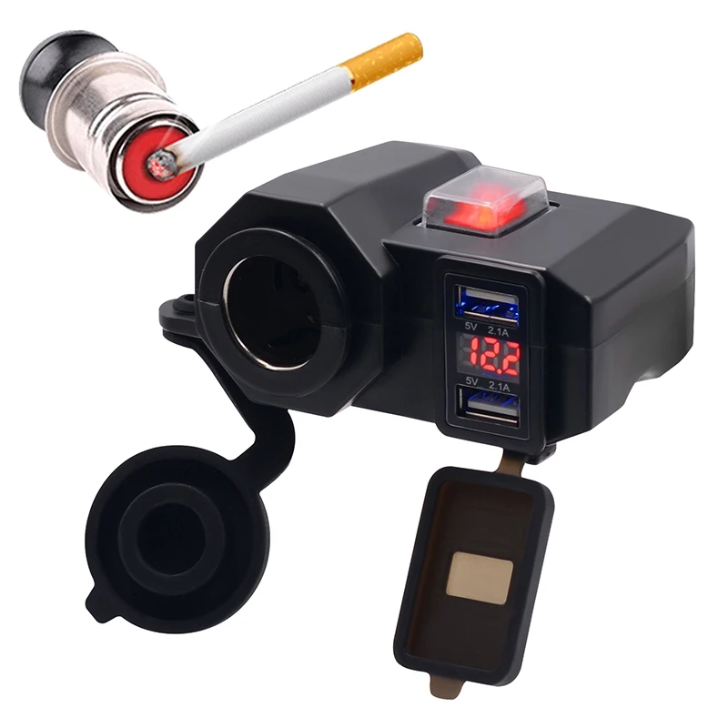 1 шт. черный двойной USB зарядное устройство прикуриватель мотоцикл прикуриватель розетка двойной USB зарядное устройство светодиодный вольтметр+ переключатель