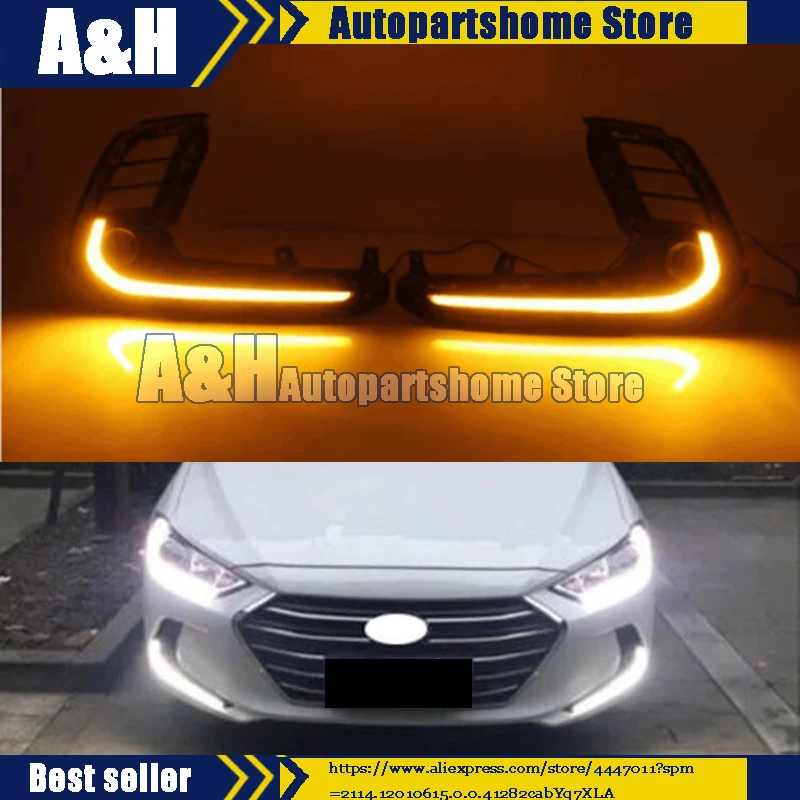 12V Car LED DRL Daytime Running Light Fog Lamp Cover With Turn Signal Light For Hyundai Elantra