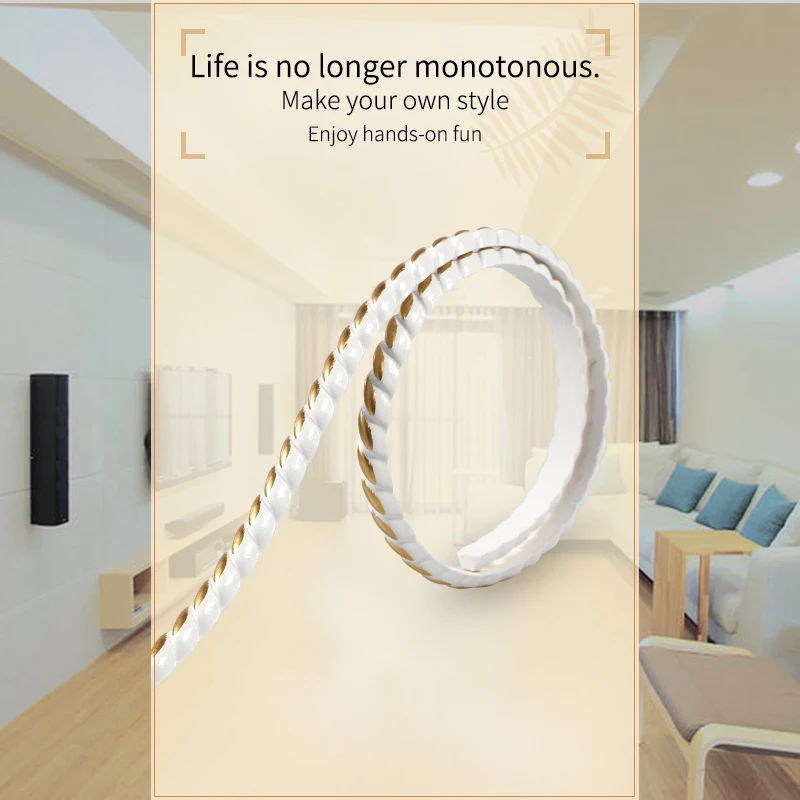 

European livingroom TV background wall border decorative plaster ceiling line mirror deging PVC soft line