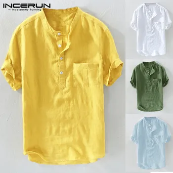 

Beach Clothing Hawaiian Mens Shirt Short Sleeve Crew Neck Loose Fit Cotton Shirts Solid Chest Pockets Men 2020 Tops Hombre 5XL
