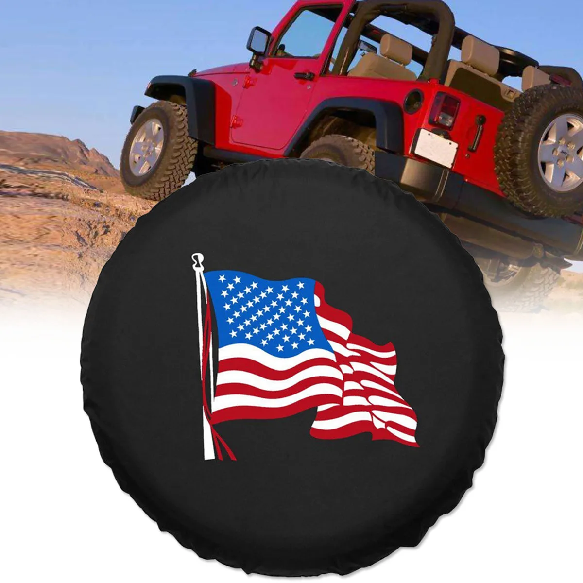 Black 16 inch PVC American Flag Spare Wheel Tire Covers Tyre Protector