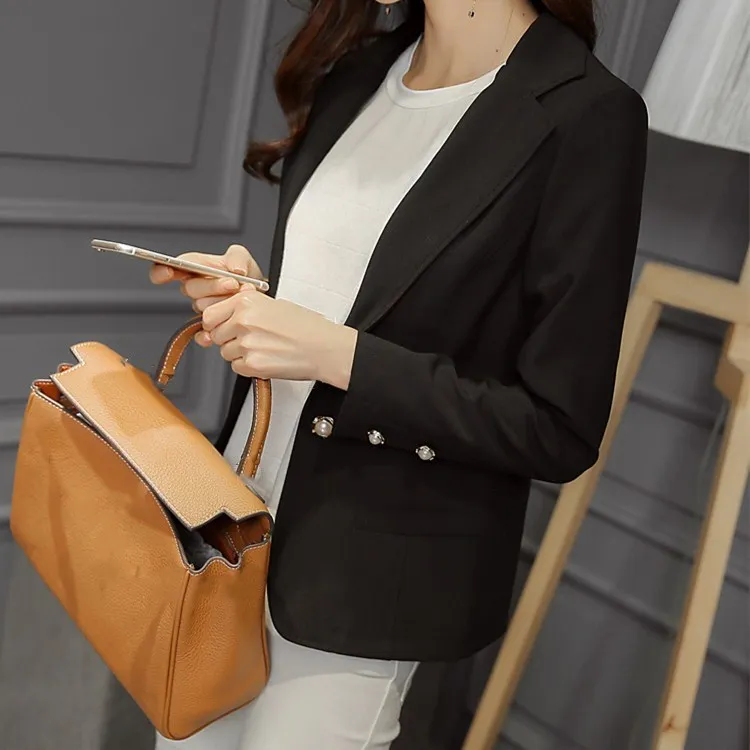 New Fashion Ladies Yellow/Black Slim Blazer Short Summer Simple Button Pockets Thin Casual Coats