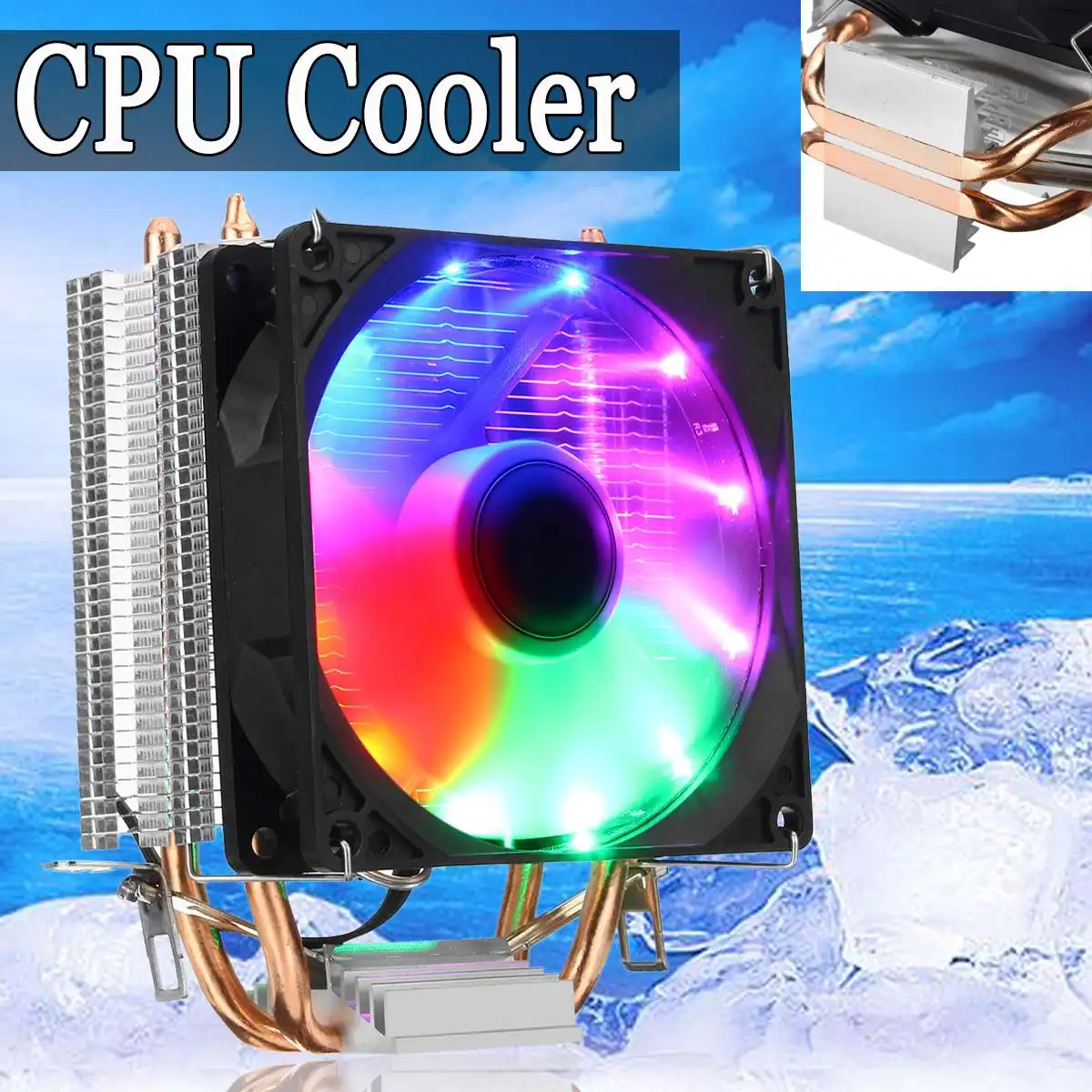 90mm أدى RGB وحدة المعالجة المركزية برودة غرفة التبريد 2 Heatpipes المشجعين هادئة التبريد ل إنتل LGA 1150/1151/1155 /1156/1366/775 ل AM3 +/AM3/AM2 +/AM2