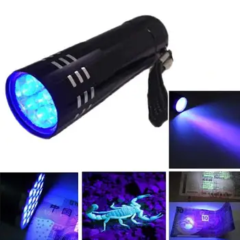 

NEW listing UV zaklamp Mini LED Zaklamp 395nm blacklight Golflengte Violet Licht UV 9 LED Flash Light Aluminium Lamp