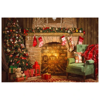 

JABS 7X5FT 210X150CM vinyl Christmas theme picture cloth custom photography background studio props Stone brick fireplace Chri