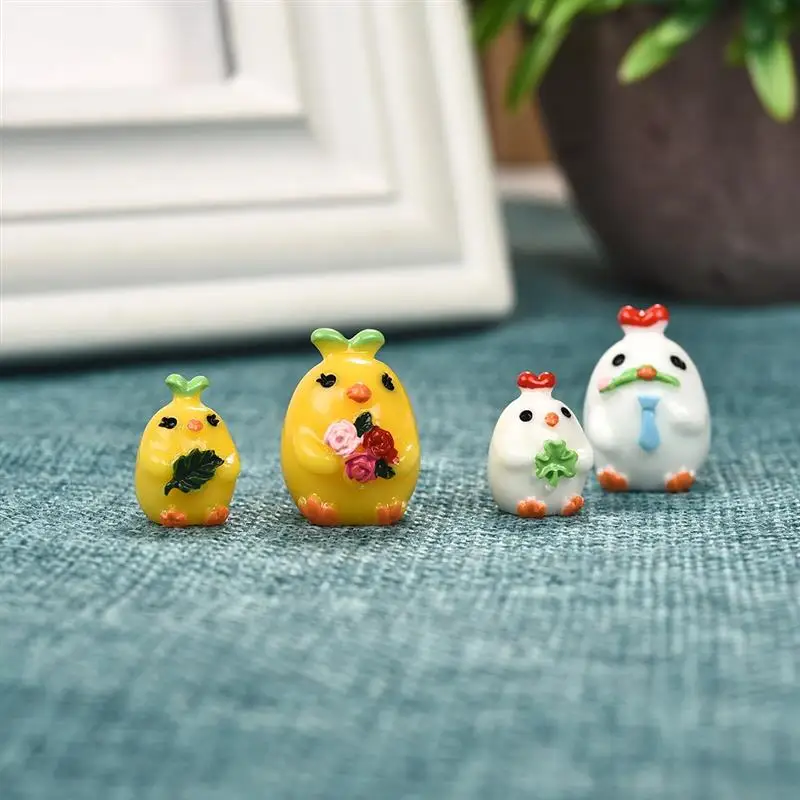 

2pcs/Set Cute Chicken Chick Small Pasture Statue Figurine Micro Crafts Ornament Miniatures DIY Home Garden Decor