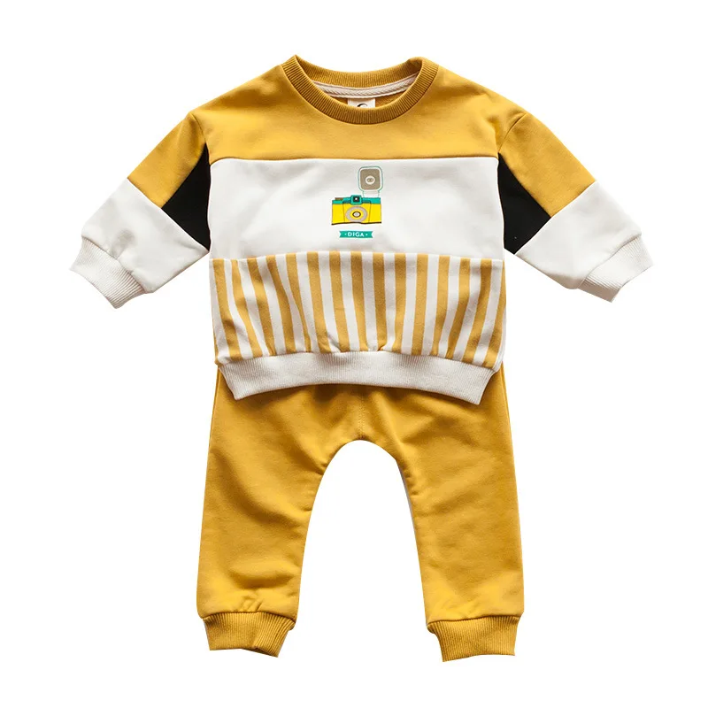 

Toddler Boy 2PCS Outfit Fashion Sweatsuit Colorblock Sweatshirt+Pants Set
