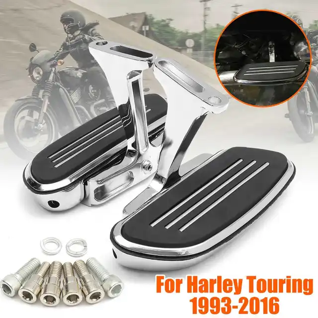 Pair Chrome Rear Passenger Foot Board & Bracket Holder For Harley 1993