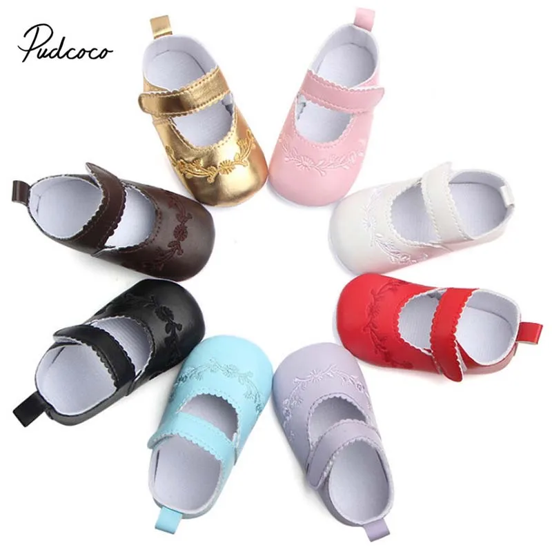 

2018 PU Girl Crib Shoes Baby Kid Toddler Infant Leather Foral Embroider Flats Wedding Party Princess Shoes Gift For Newborn Girl