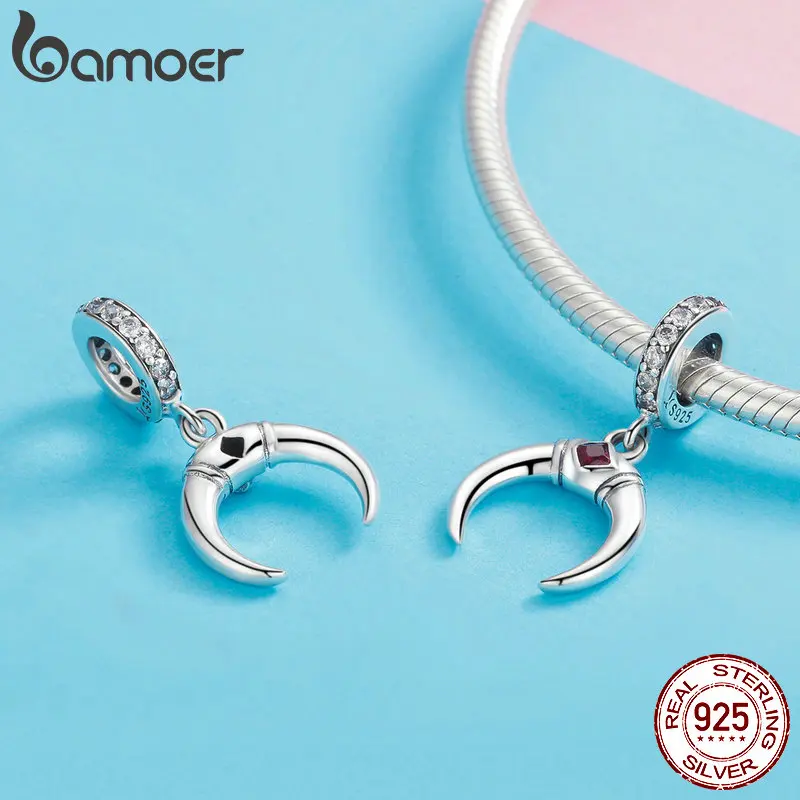 BAMOER Classic 100% 925 Sterling Silver Moon Fairy Shape Pendant Charm fit Charm Bracelets & Necklaces Jewelry Making SCC974