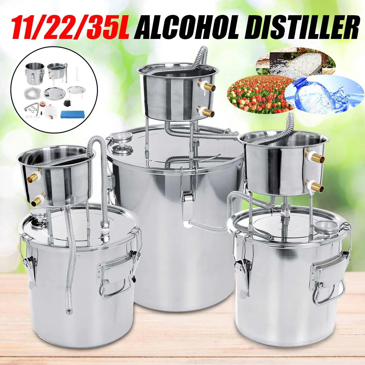 

304 Stainless Steel Boiler Mini Alcohol Distiller Home Bar Use Wine Making Machine Water Whiskey Beer Making Tools Set 11/22/35L