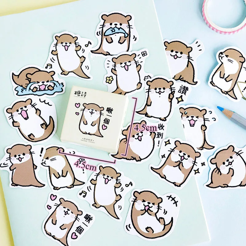 45Pcs/Box Cute Stickers Kawaii Cartoon Otter Adhesive Stickers For DIY Diary Photo Album Decorative Scrapbooking Stickers