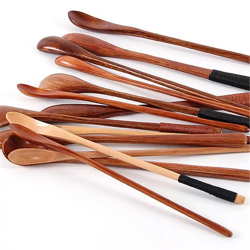 

Healthy Wood Spoons Soup Spoon Wooden Tea Spoon Restaurant Dinnerware Thread Head Cooking Dining Utensil Retro Handle Cutle