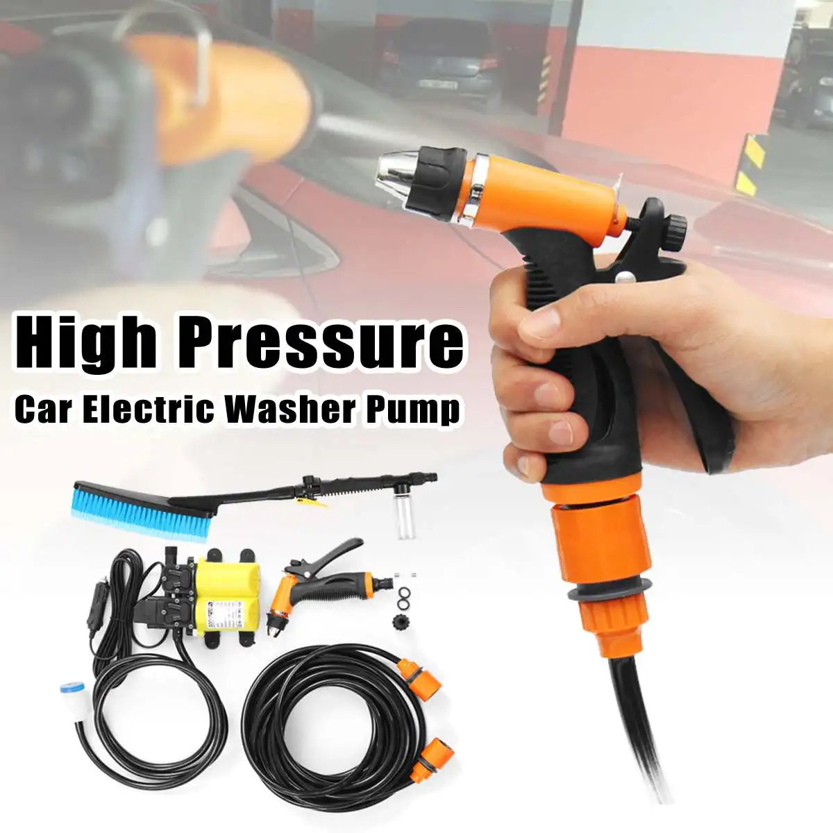 

Car Washer High Pressure Car Electric Washer Kits 12V 100W + Water Brush + Car Cigarette Charger with 4.5M Line