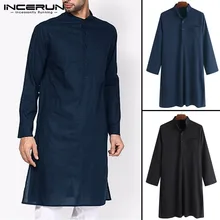 Классическое индийское мужское платье халат одежда костюмы рубашка с длинным рукавом рубашка мужская Свободная стоячий воротник Мусульманский Исламский Топ