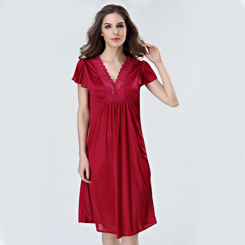 

2019 Pajamas For Women Summer Sexy Night V-Neck Nightwear Female Nightdress Lace Silk Nightgowns Playful Cute Sleep Skirt