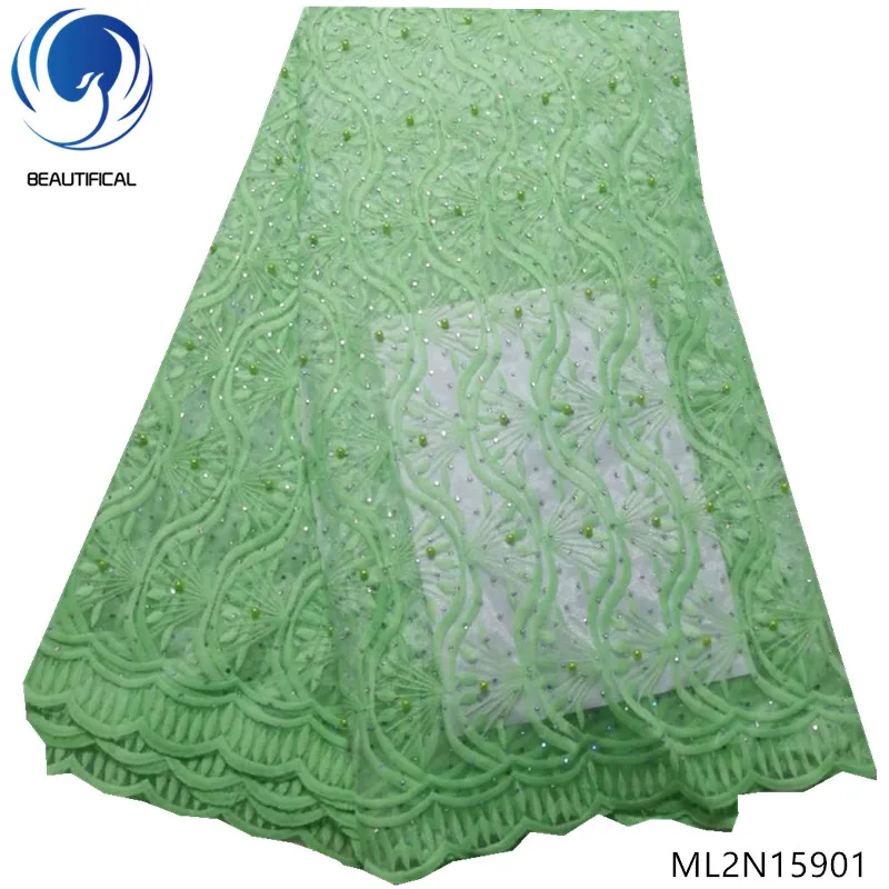 

BEAUTIFICAL 2019 lace fabric embroidery lace fabric latest french nigerian laces fabrics with beads and rhinestones ML2N159