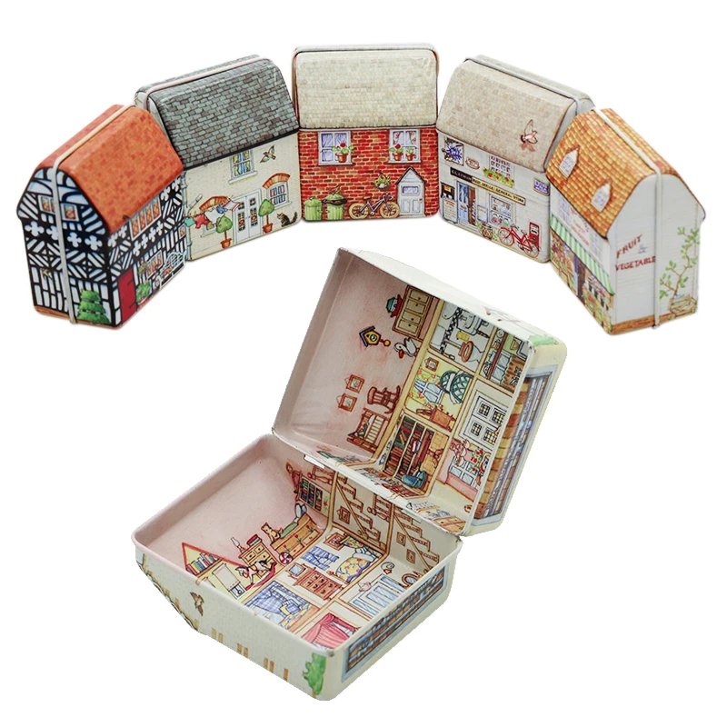 

Mini Metal Box Empty Tin Storage Box Tinplate Dream House Tin Metal Container Small Storage Box Kids Gift Color Random