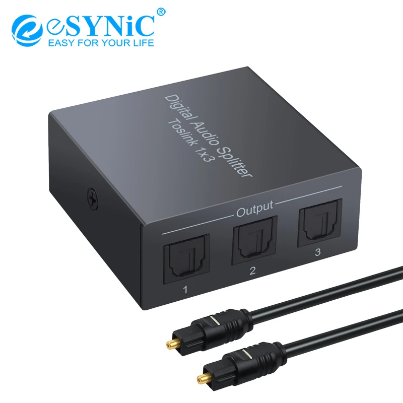 Esynic алюминиевый сплав 3 способа Spdif Toslink оптический цифровой аудио сплиттер один